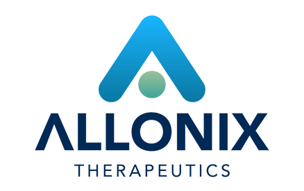 logo graphic of a green dot inside a blue upward pointing triangle and text under reading 'Allonix Therapeutics'