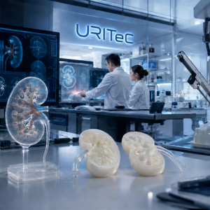 high tech image of scientists working in a urology lab